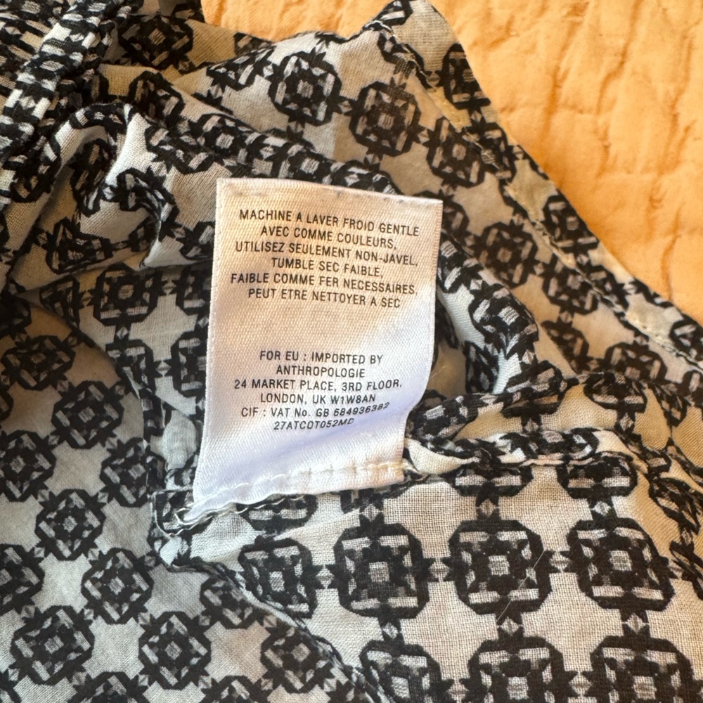Anthropologie HOLDING HORSES Size 2 Black and White Blouse Light 100% Cotton - Picture 5 of 9